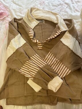 BUCKETLIST Brown & Cream Patchwork Pullover Hoodie